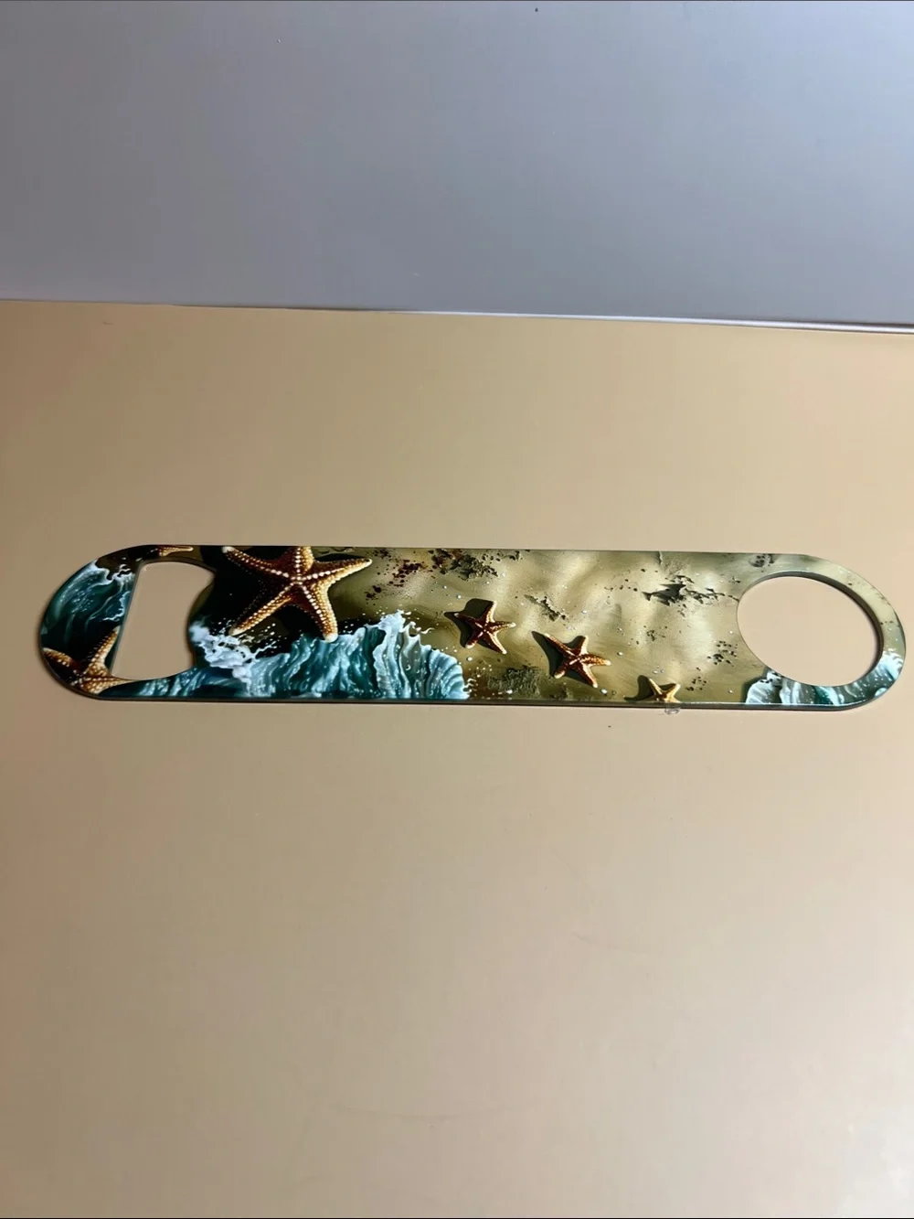 Beach Starfish Stainless Bottle Opener - Green & Tan